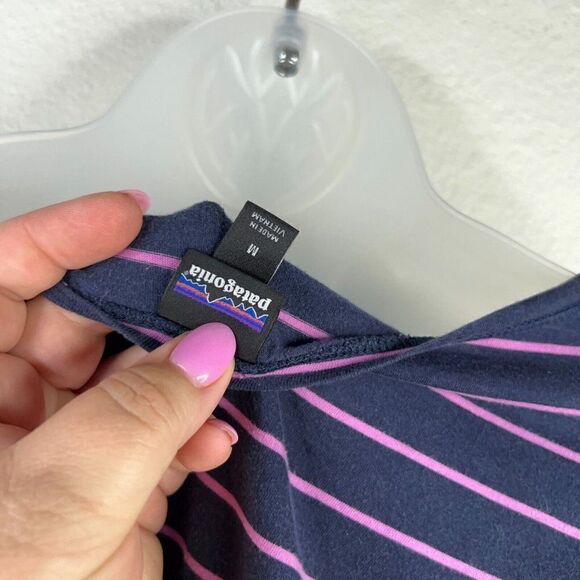Patagonia Top Shallow Seas Size Medium Navy Blue Purple Striped Long Sleeve - Picture 9 of 10